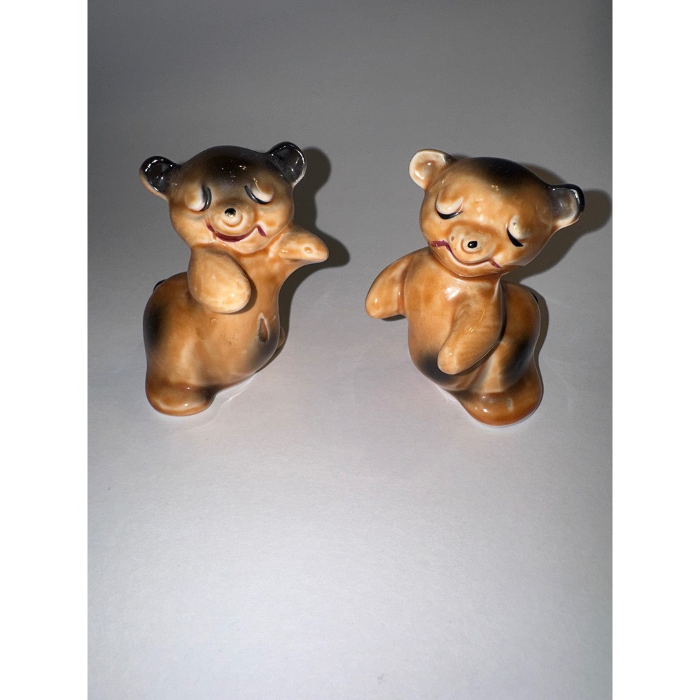 Vintage Van Tellingen Bear Hug Salt and Pepper Shakers Brown Ceramic Mid Century